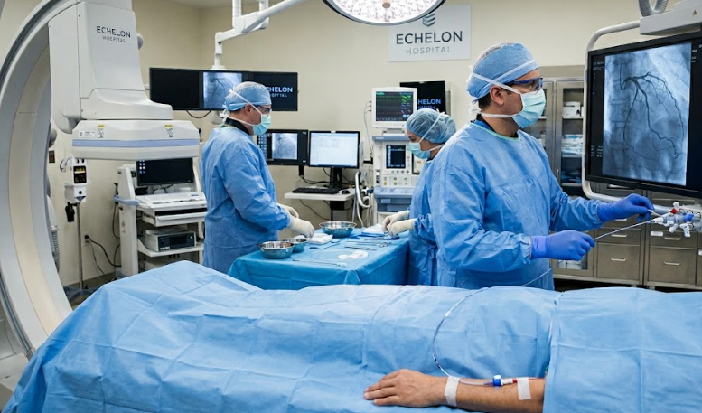 Screenshot 2026-06-24 181032 Operating room scene with surgeons in blue scrubs and masks performing a procedure over a patient covered with a blue drape, monitors nearby displaying imaging.