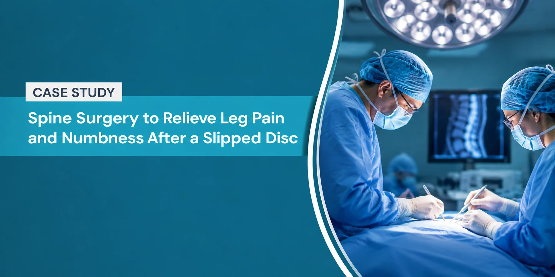 Case study banner: burn reconstruction and skin grafting on the forearm; surgeon holds a graft tissue sheet in an operating room setting.